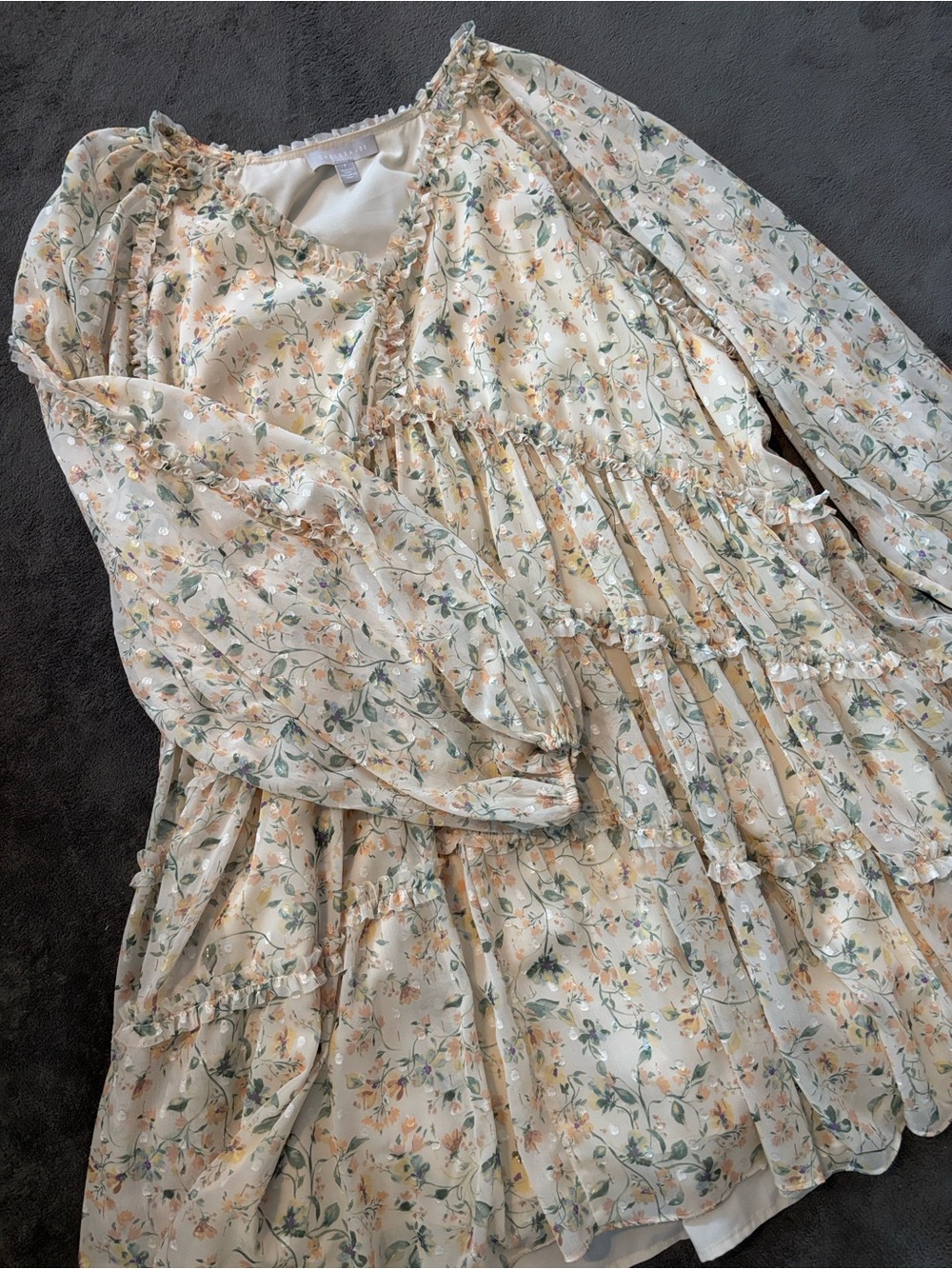 Chelsea28 Cream Floral Ruffle Tiered Long-Sleeve Dress